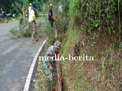 Serka Heru Karmanto dari Koramil 04 Karangkobar Bantu Warga Menangani Penebangan Pohon