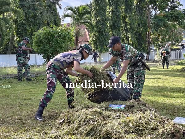 Jelang HUT ke-80 TNI, Kodim 1701/Jayapura Gelar Kerja Bakti di TMP Kusuma Waena