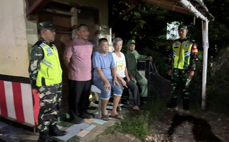 Koramil 02 Klampok Bersama Warga Dan Satlinmas Melaksanakan Kegiatan Siskamling